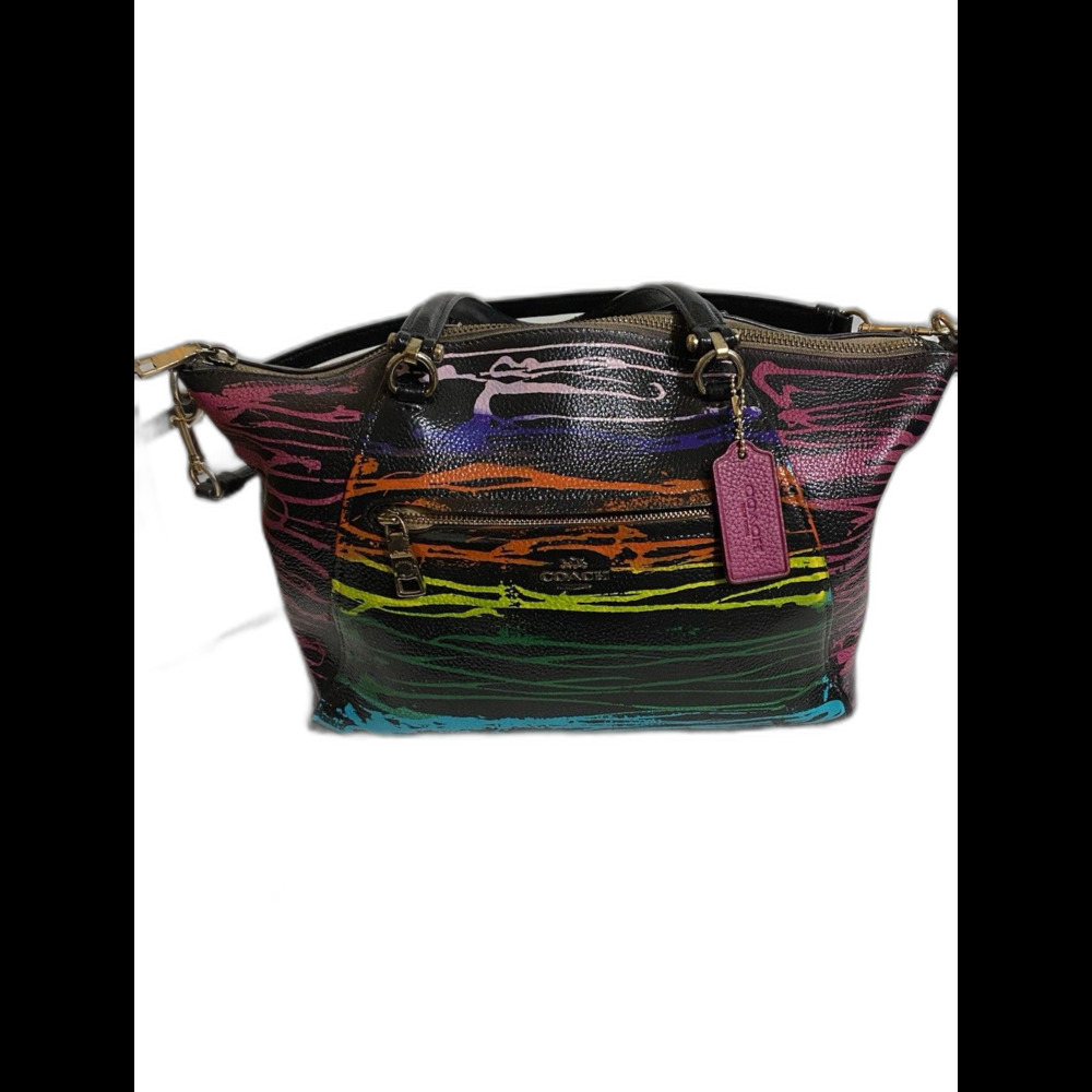 Coach Hand Painted Pebbled Leather Prairie Satchel Zip Top Closure Fabric Lining